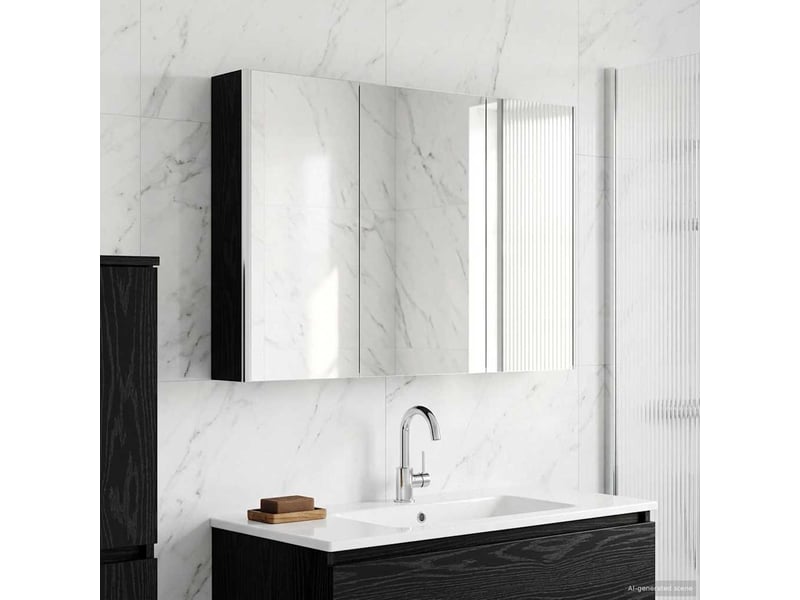 Armoire miroir salle de bain, meuble de rangement chêne noir 103.5x15.5x70 cm - Conforama D