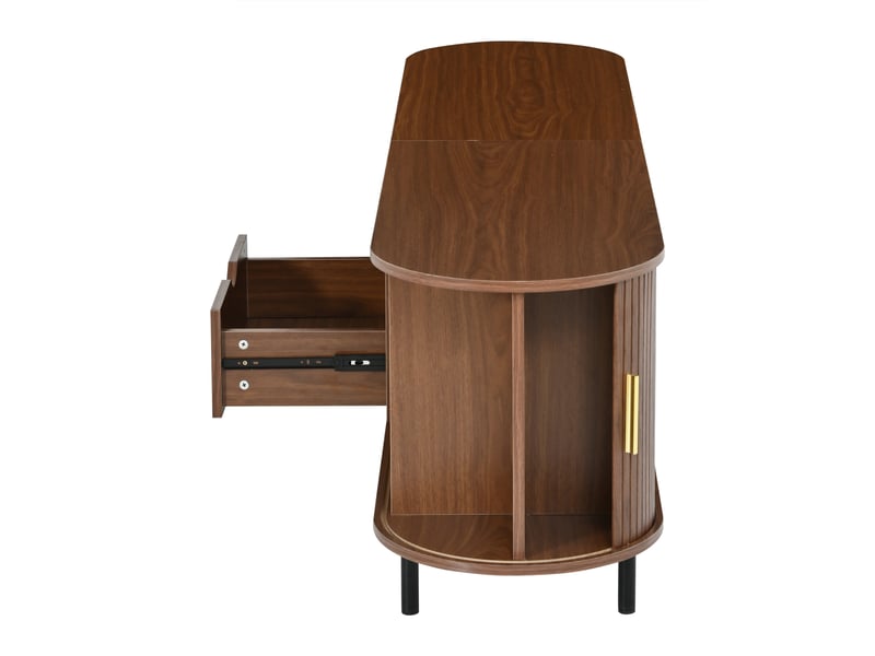  Meuble tv 175 cm noyer, porte coulissante à lamelles, tiroir et niches ouvertes Fay Lum - Conforama E