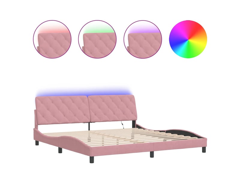  Lit double- lit adulte -  cadre de lit avec led sans matelas rose 200x200 cm velours  - Conforama A