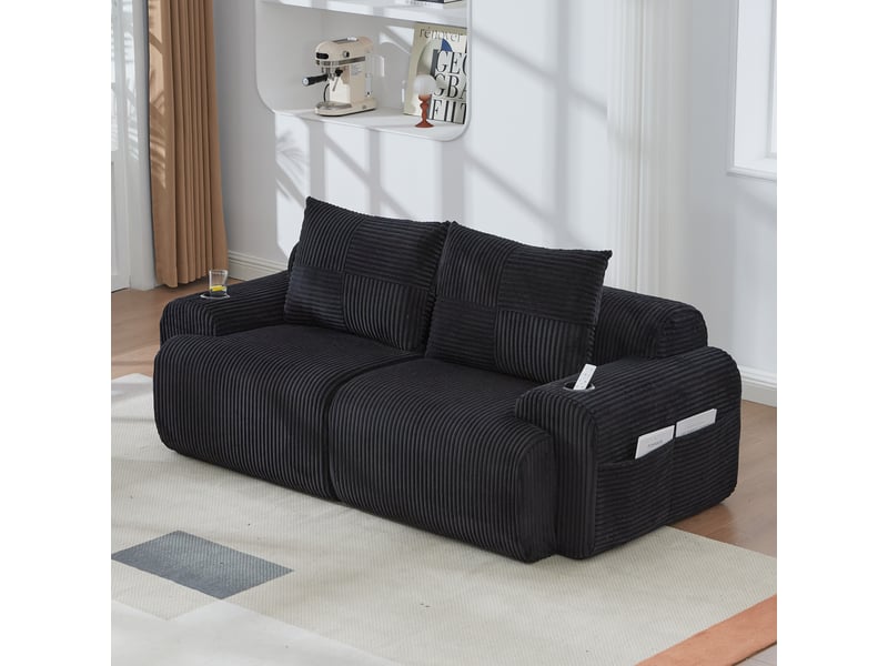 Canapé droit fixe 2 places tissu noir  - Conforama E