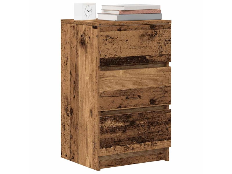 Lot de 2 tables de chevet - cabinet de chevet - table de nuit avec 3 tiroirs vieux bois 39x35x65 cm  - Conforama C