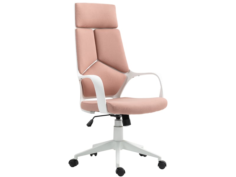  Chaise de bureau en tissu avec fonction bascule, hauteur réglable et assise pivotante, 63 x 63 x 117-127 cm, rose  - Conforama B