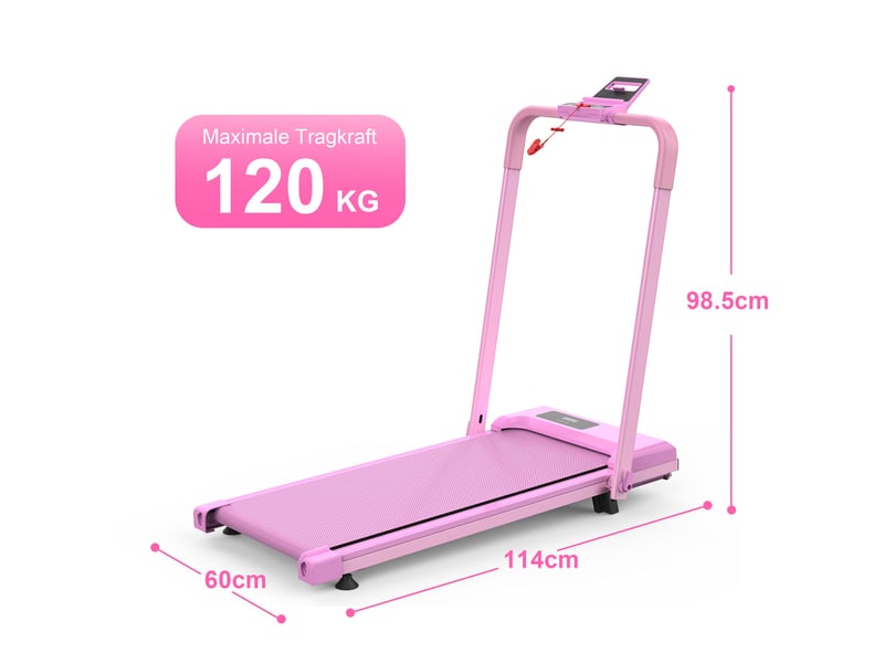  Tapis de course pliant 114x60x98.5cm - walking pad 3-en-1, inclinaison 10%, charge 120kg, app bluetooth - rose  - Conforama E