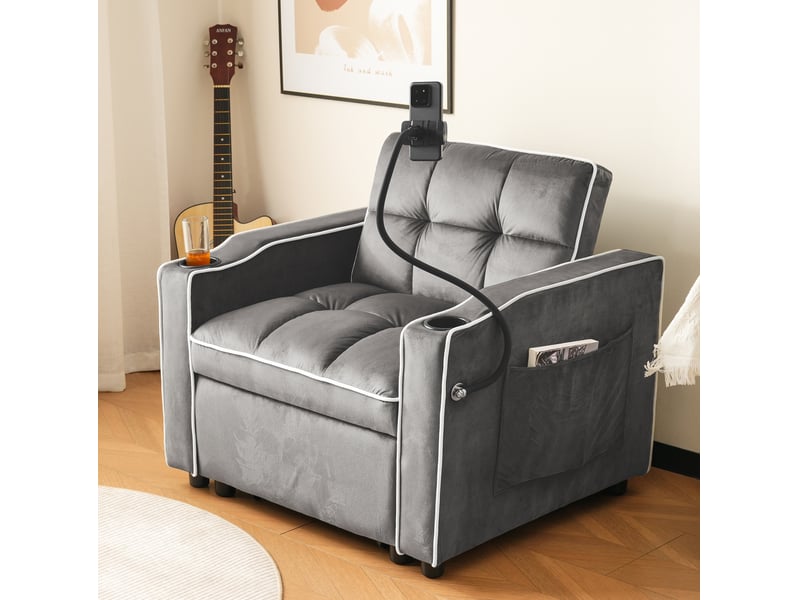  Fauteuil convertible 3-en-1 83x167x76 cm en velours gris foncé  - Conforama D