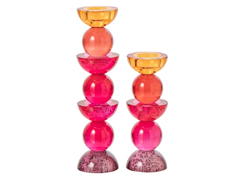  Bougeoir design en verre yannis 21cm rose &amp; orange  - Conforama C