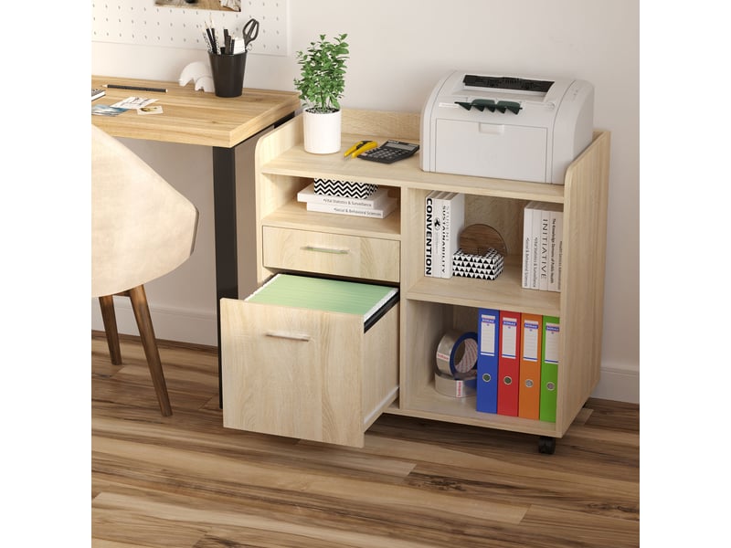  Support pour imprimante, meuble de bureau, meuble bas, meuble multifonction à 4 roulettes, chêne, 80 x 40 x 72 cm  - Conforama C