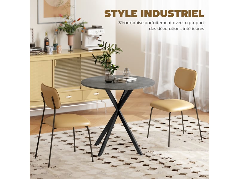  Table à manger ronde pour 2 personnes avec plateau aspect bois et piètement croisé en acier, gris  - Conforama E