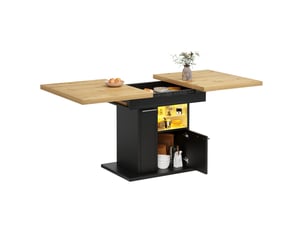 Table extensible 4 à 6 personnes avec rangement, étagères en verre et led pour repas, noire, 110 à 140 × 80 × 77,2 cm