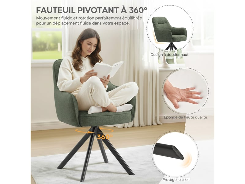  Lot 4 chaise pivotante premium avec demi-accoudoirs - base métallique haute stabilité - vert  - Conforama E