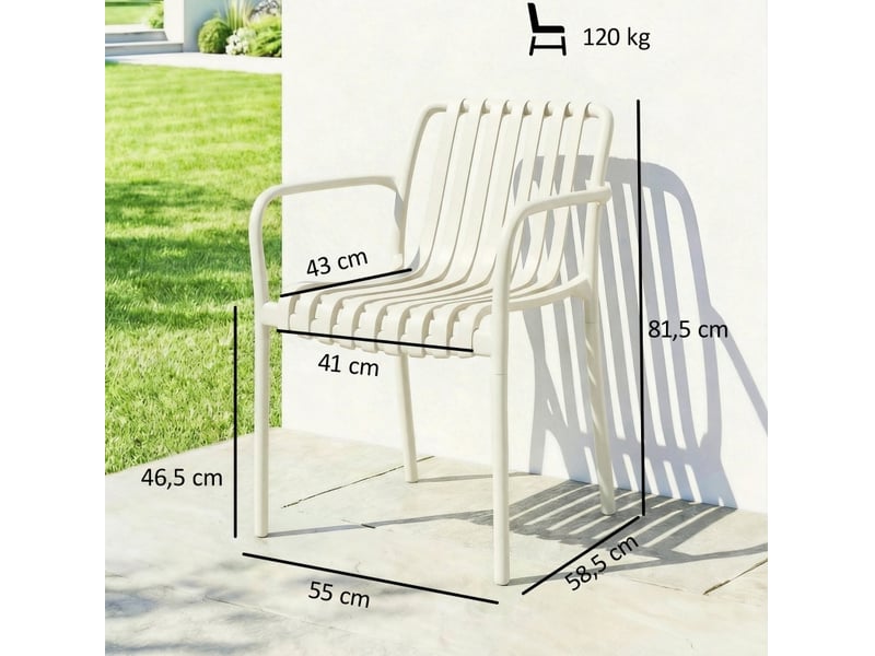  Lot de 4 chaises de jardin 55x58,5x81,5 cm empilables avec accoudoirs ergonomiques blanc crème  - Conforama E