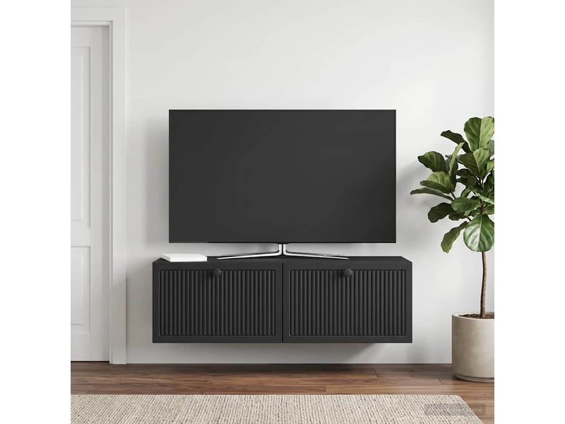  Meuble tv - banc tv - meuble de rangement mural noir 98 x 31 x 30 cm bois d'ingénierie  - Conforama B