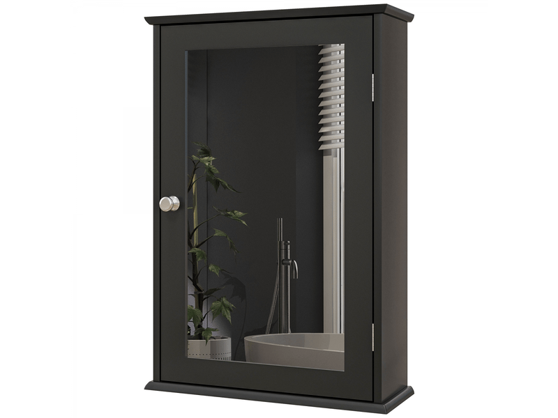  Armoire de salle de bain avec miroir et fermeture magnétique,meuble mural en bois gain de place,41x14x60cm,noir  - Conforama B