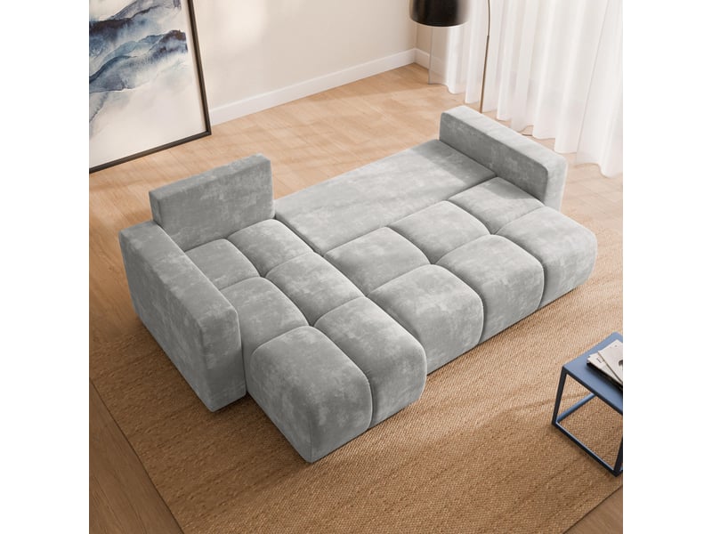  Canapé d'angle ramil, tissu chenille gris clair  - Conforama D