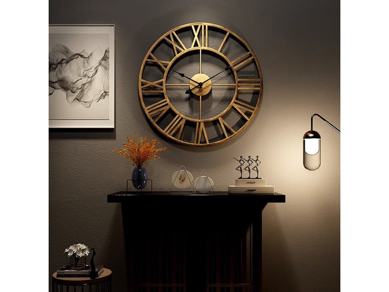  Horloge murale rétro 50 cm en fer avec chiffres romains mouvement quartz silencieux décoration chicfurn  - Conforama B