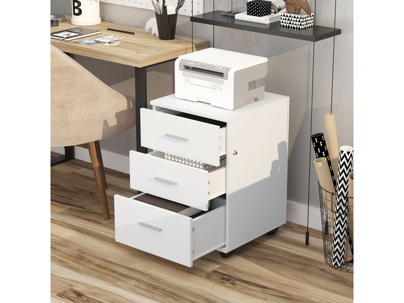  Caisson de bureau rangement bureau sur roulettes 3 tiroirs verrouillables 40 x 40 x 61,5 cm blanc  - Conforama C