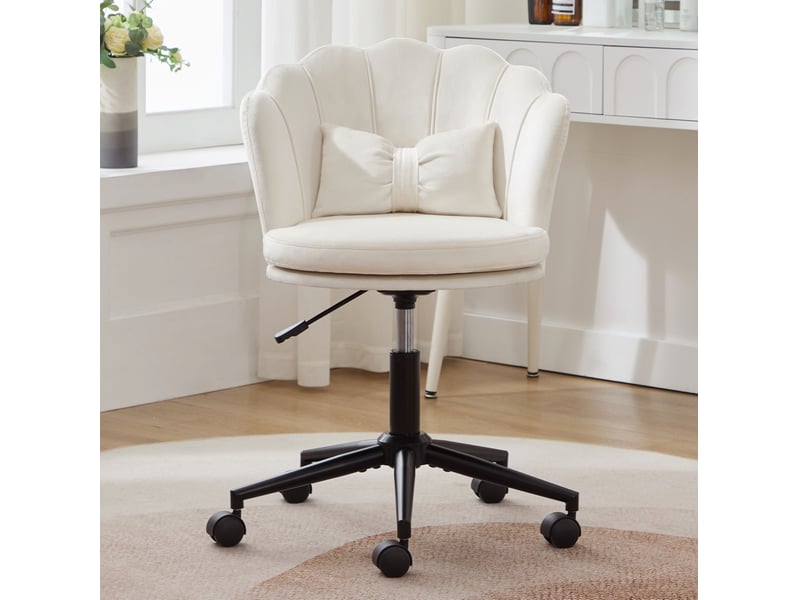  Chaise de bureau beige en velours réglable et pivotante à 360°  - Conforama D