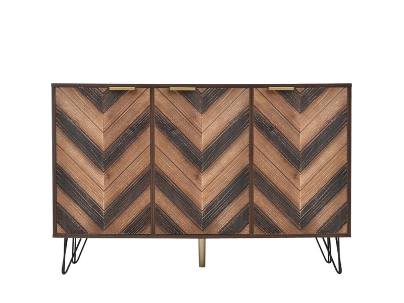 Buffet bas 3 portes en bois naturel et noir, avec rangements et pieds en fer, 120 x 38 x 76,5 cm - Conforama A