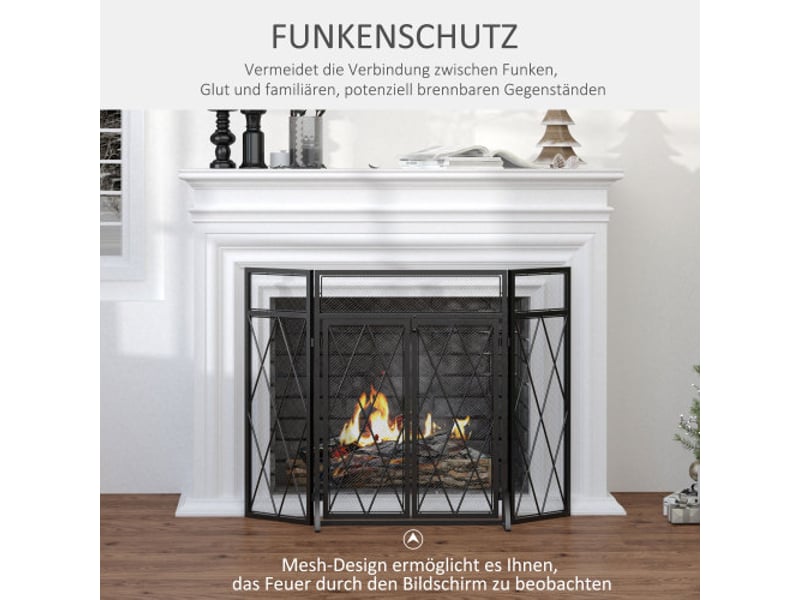  Pare-feu de cheminée noir en fer forgé à 3 panneaux, 120x79 cm, design élégant et sécurisé  - Conforama B