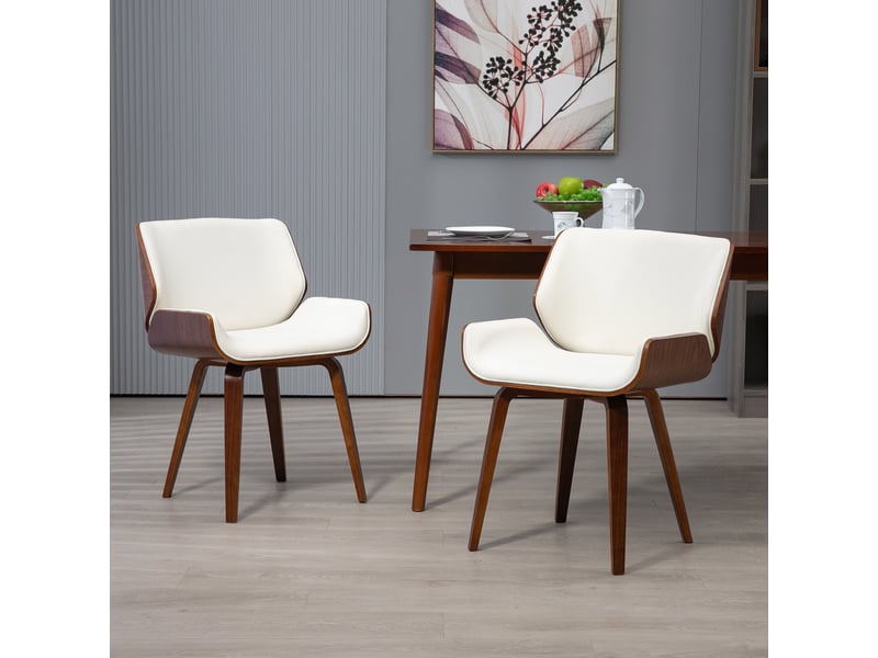  Lot de 2 chaises de salle à manger style vintage assise revêtement synthétique 54 x 53 x 81 cm blanc marron  - Conforama D