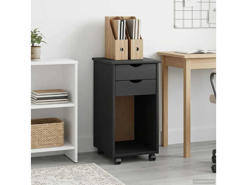  Caisson roulant de bureau, meuble de rangement 34 x 39 x 65,5 cm pin massif gris  - Conforama B
