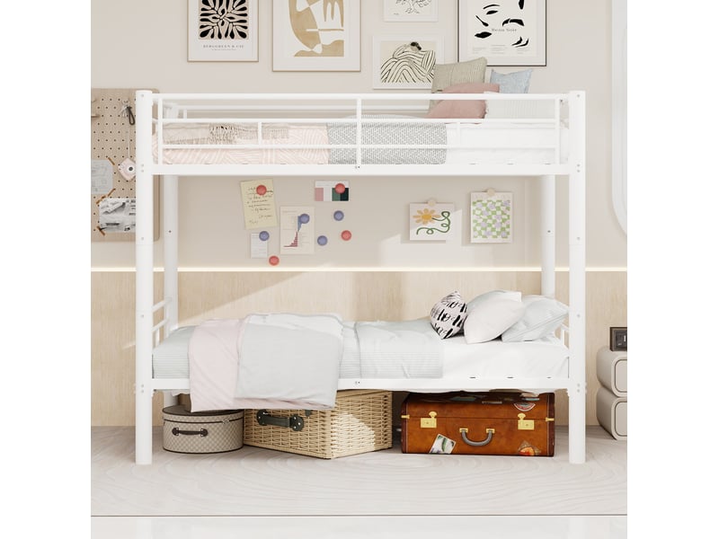  Lit superposé ulevr en métal 90 x 190 cm convertible en deux lits simples avec échelle et barrières de sécurité, blanc  - Conforama E