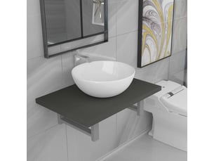 Meuble de salle de bain, armoire salle de bain en deux pièces céramique gris cf65442