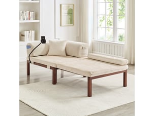 Canapé droit convertible 1 place en velours beige avec cadre en bois, lit escamotable gain de place, sans matelas