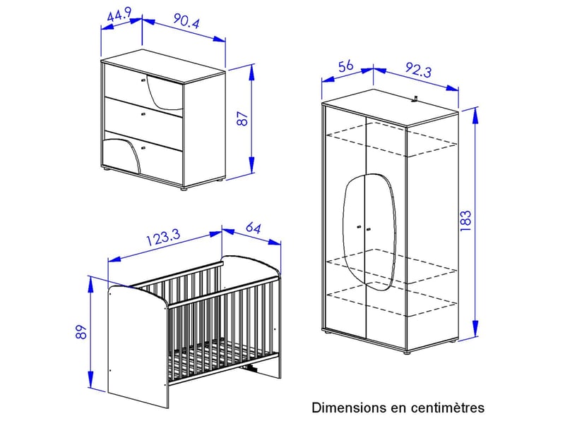  Ensemble trio lit 60x120 commode et armoire 1P4L911 - Conforama B