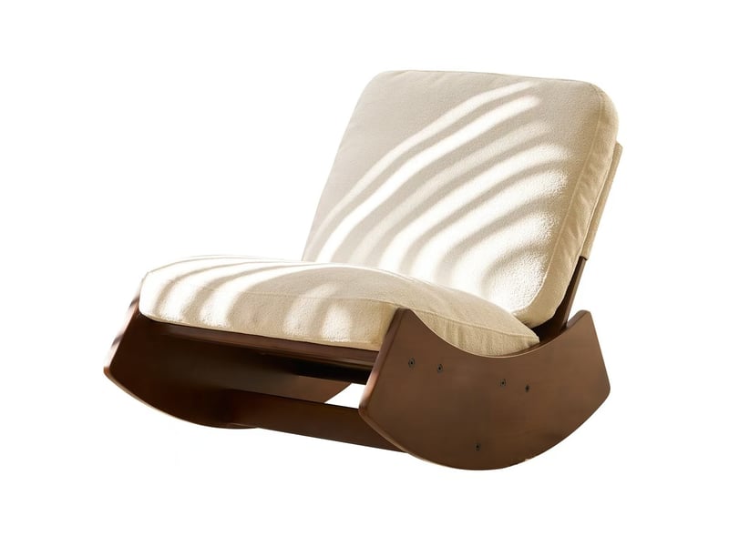  Fauteuil à bascule glider 62x90x72 cm, dossier ergonomique, matière textile, blanc, structure en bois, revêtement premium  - Conforama A