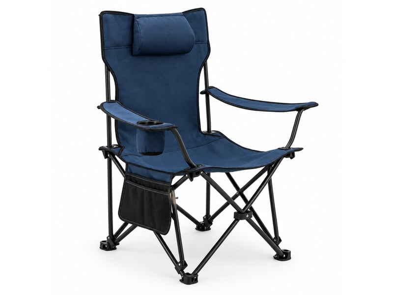 Fauteuil de camping pliant 115x84x88,5 cm bleu en tissu oxford et acier, avec repose-pieds et appui-tête  - Conforama A