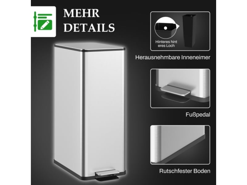Poubelle à pédale 20 l en inox avec couvercle et bac intérieur, 21,5x37,2x57 cm - Conforama B