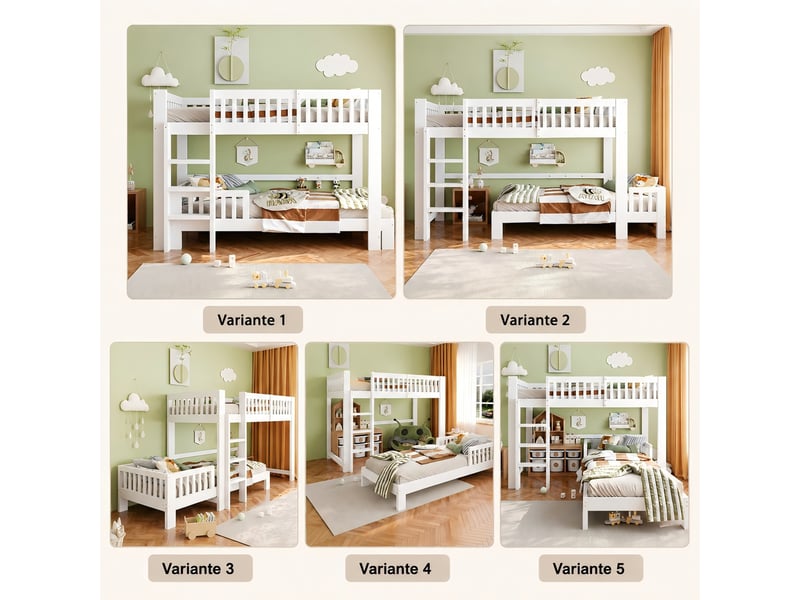  Lit superposé modulable 90x200 cm - lit mezzanine et lit simple combinables et séparables, barrières anti, bois massif blanc evarich - Conforama D