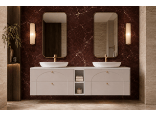 Meuble sous-vasque suspendu aura 180 cm avec étagère blanche cachemire mat g