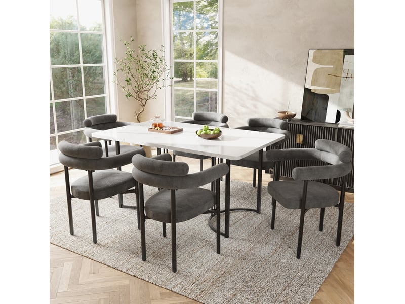  Lot de 6 chaises de salle à manger rembourrées gris foncé evryae  - Conforama B