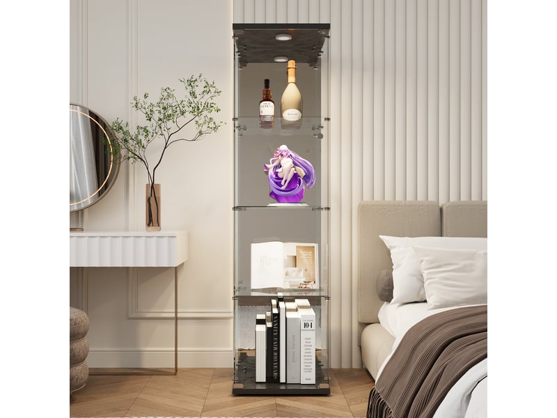  Vitrine en verre 4 niveaux miroir et éclairage led - 42,5 x 36,5 x 164 cm - noir - meuble de rangement - mobilier salon  - Conforama D