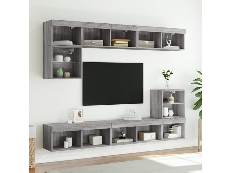 Meuble tv - banc tv - meuble de rangement avec lumières led sonoma gris 80x30x30 cm - Conforama D