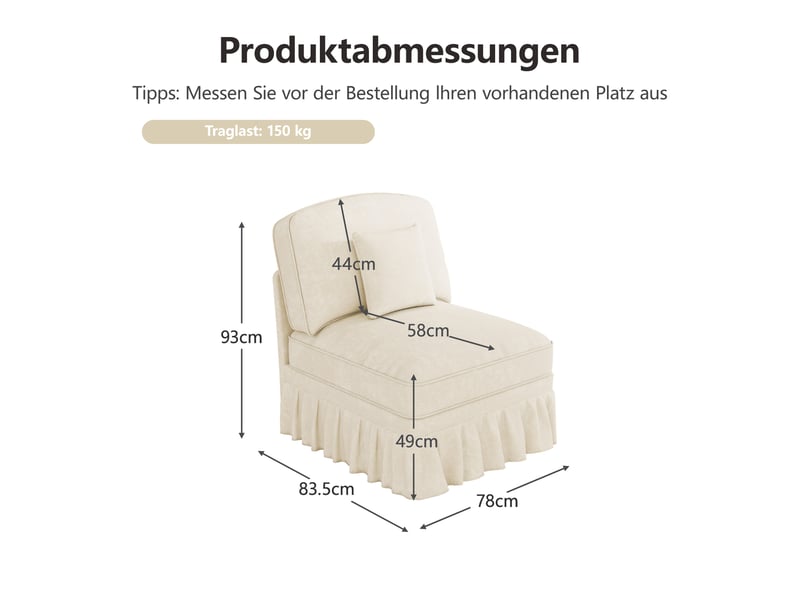  Canapé windsor sans accoudoirs en chenille avec 1 coussin - blanc  - Conforama E