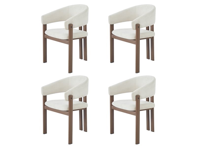  Lot de 4 chaises de salle à manger,avec accoudoirs,lin et métal effet noyer,beige  - Conforama A