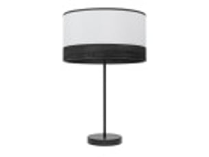 Fabrilamp olga grande lampe à poser noir blanc effet bois noir, abat-jour textile effet bois, 1 x e27, 62 cm