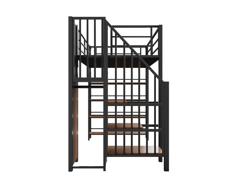  Lit mezzanine 90x200, structure métal robuste, échelle sécurisée, rangement intégré  - Conforama D