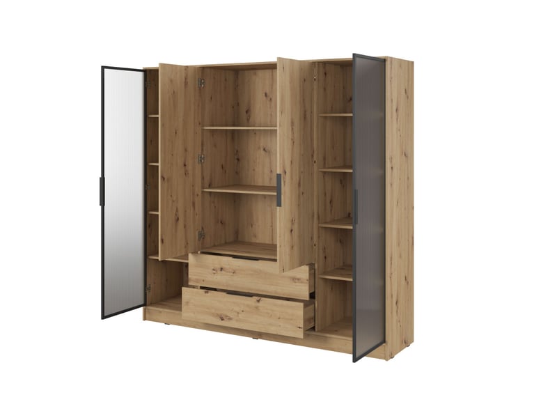  Mirage - armoire 2 tiroirs et 4 portes dont 2 vitrées aux extrémités 206cm  - Conforama D