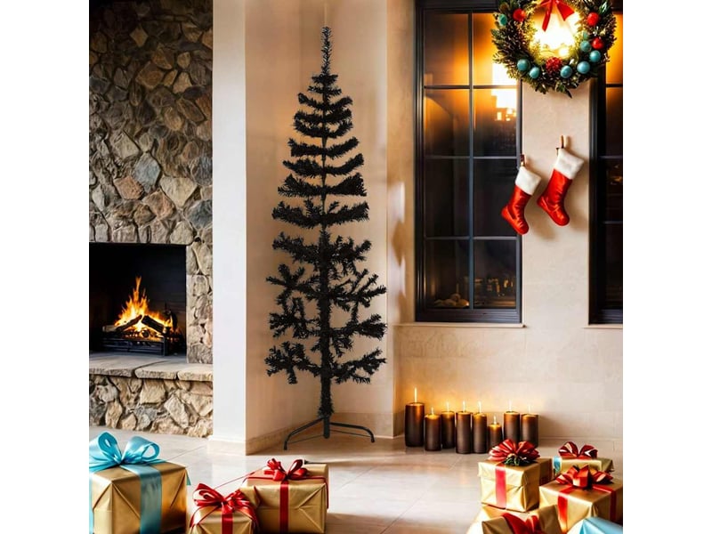  Demi sapin de noël, arbre de noël artificiel mince avec support noir 180 cm  - Conforama A