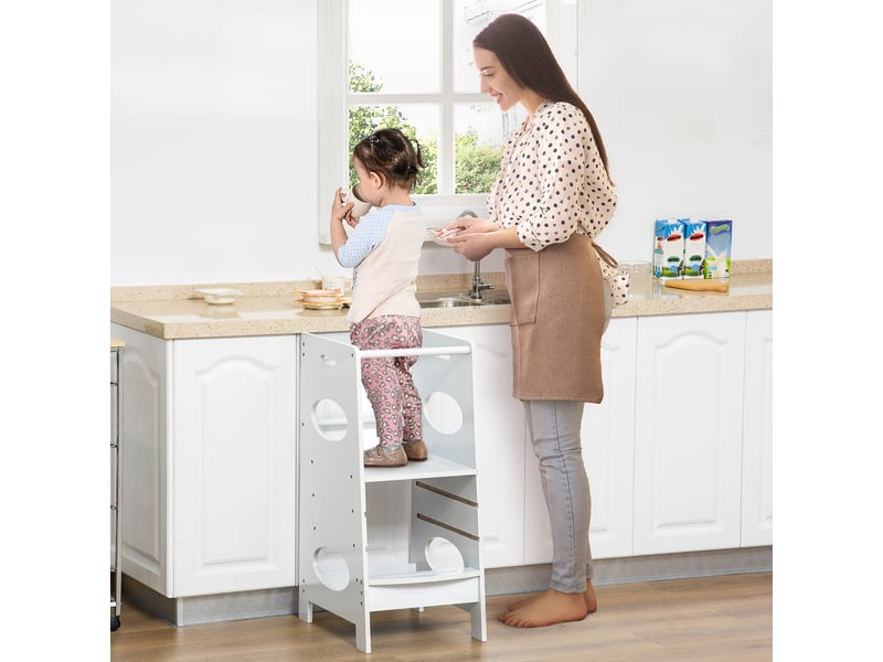  Tour montessori à hauteur réglable sur 3 niveaux, tour d'apprentissage en bois pour enfants, échelle blanche pour enfants  - Conforama C