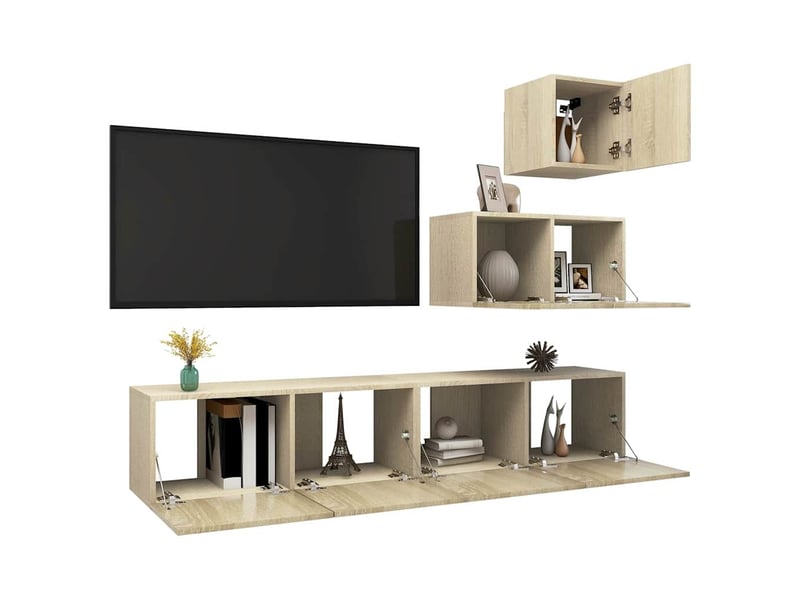 Ensemble de meuble tv - banc tv - meuble de rangement 4 pcs chêne sonoma bois d'ingénierie  - Conforama C