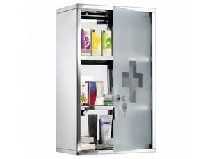 Armoire à pharmacie murale à 3 niveaux en acier inoxydable avec porte verrouillable en verre avec 2 clés