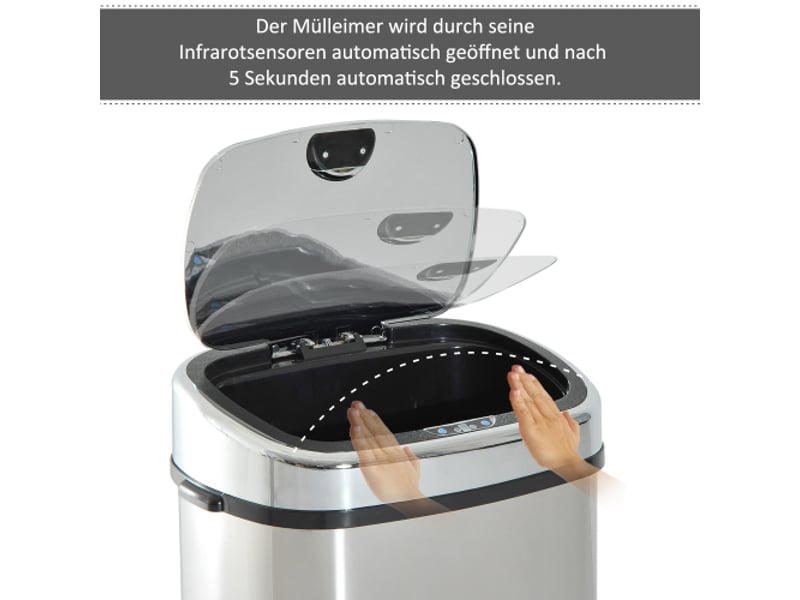 Poubelle automatique à capteur 68 l en inox, ouverture sans contact, argentée - Conforama D