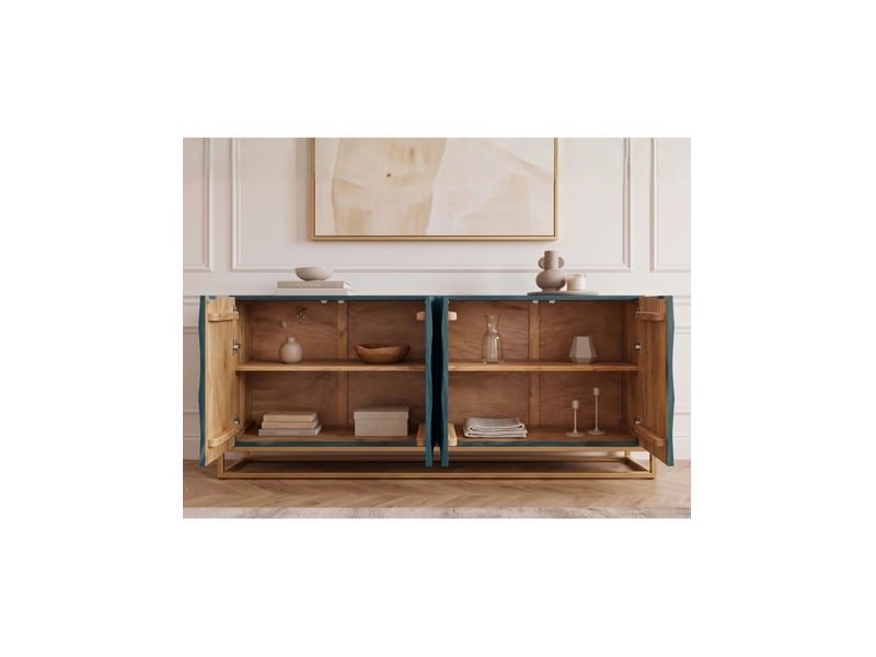 Buffet terrakan 177 cm – bois de manguier turquoise et doré – 4 portes - Conforama D