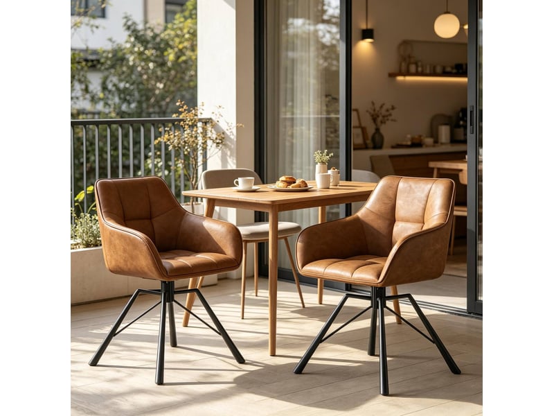  Chaise de salle à manger pivotante 360 degrés avec accoudoirs et dossier, lot de 2, en similicuir marron clair  - Conforama B