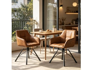 Chaise de salle à manger pivotante 360 degrés avec accoudoirs et dossier, lot de 2, en similicuir marron clair