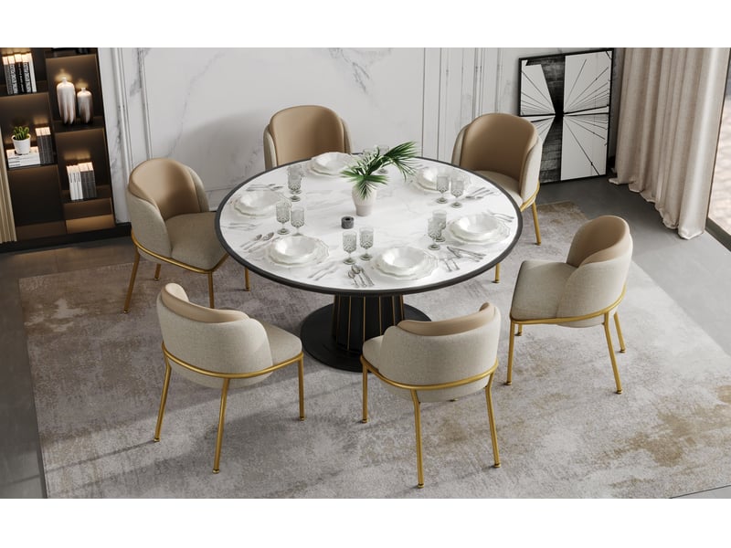  Lot de 6 chaises de salle à manger modernes beige et kaki avec pieds réglables  - Conforama C